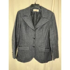 1950s Pendleton Wool Leather Trim Western Rodeo Dark Gray Long Lapels Blazer L